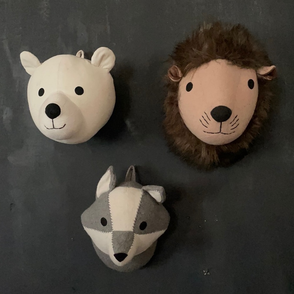 Set of 3 Faux Taxidermy/Animal Head Wall Decor For Nursery or kids Playroom